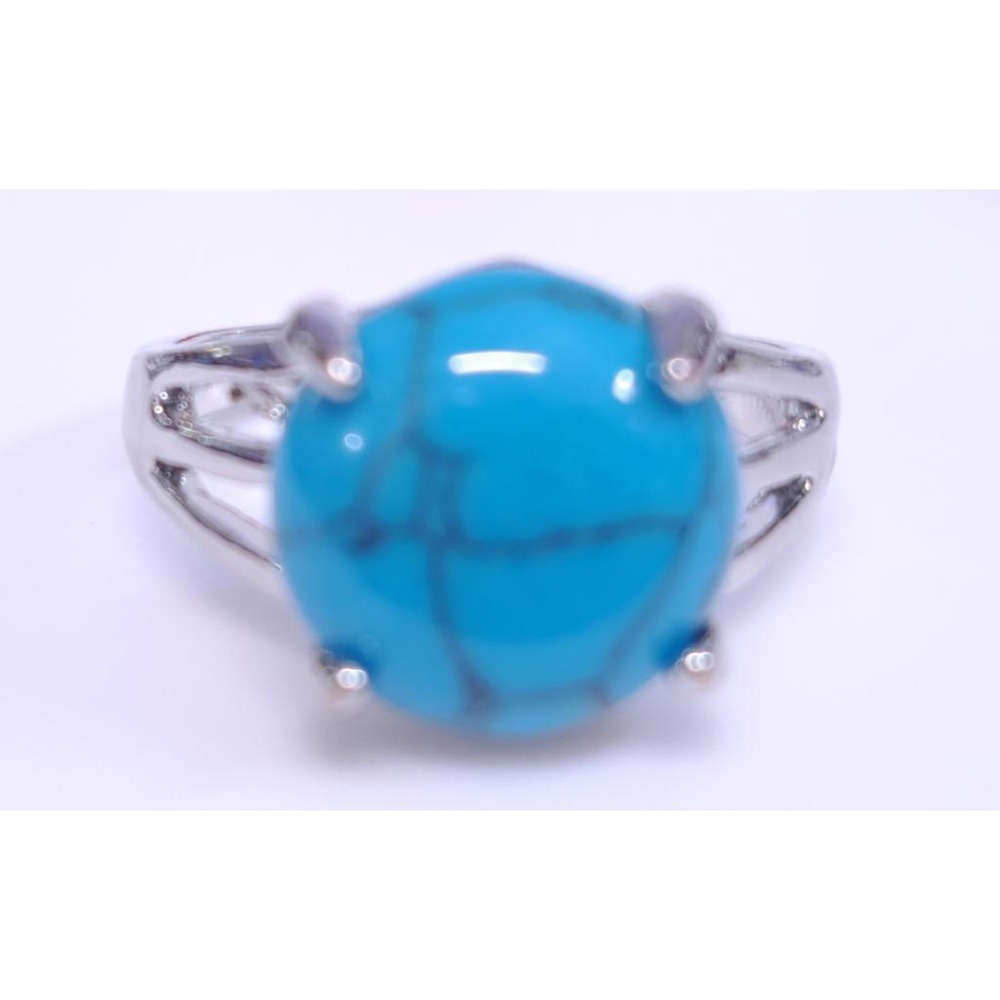 New Ring Size 8.5 Silvertone Faux‎ Turquoise Round Stone Costume Jewelry Womens